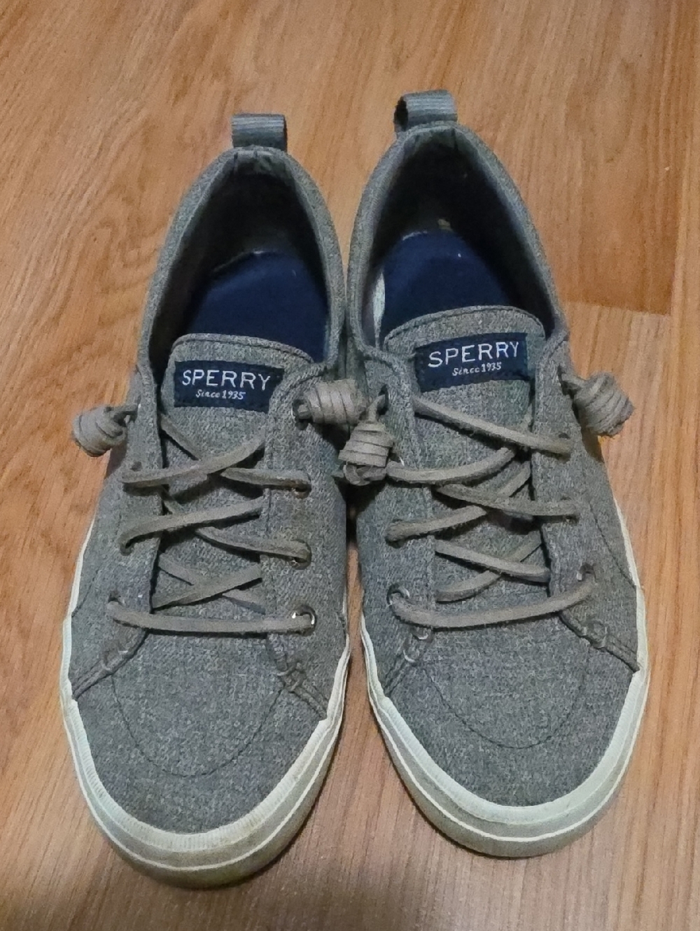 Sperry Gray Canvas Boat Shoes with Navy Insoles